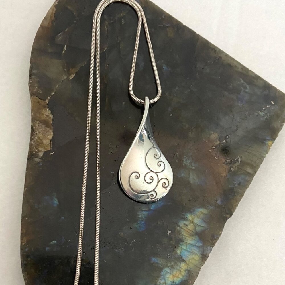 Brighton Silver Plated Scrollwork Twirl Pendant Necklace 16" - 18" Snake Chain